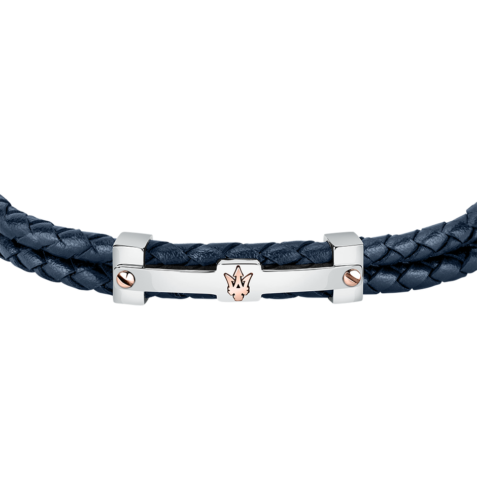 Men Recycled Leather Blue Bracelet