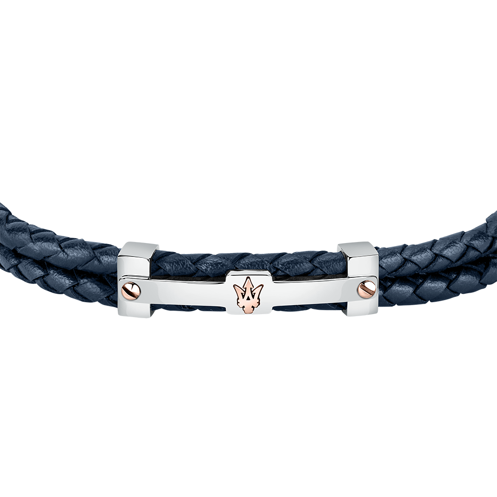 Men Recycled Leather Blue Bracelet