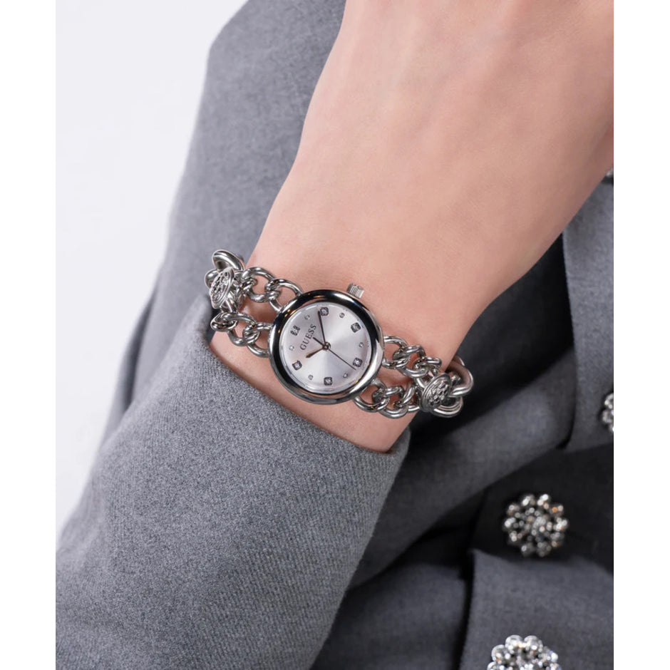Women Guess Bejeweled Silver Watch