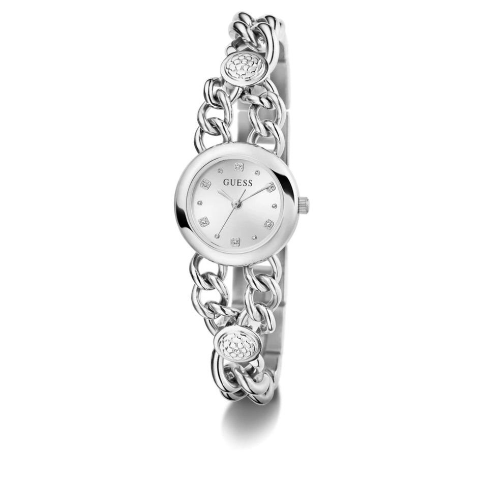 Women Guess Bejeweled Silver Watch