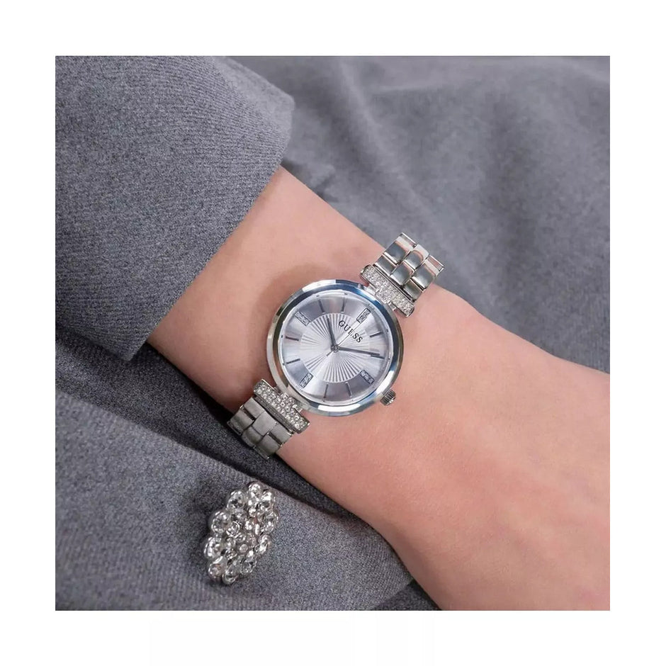 Women Guess Bejeweled Silver Watch