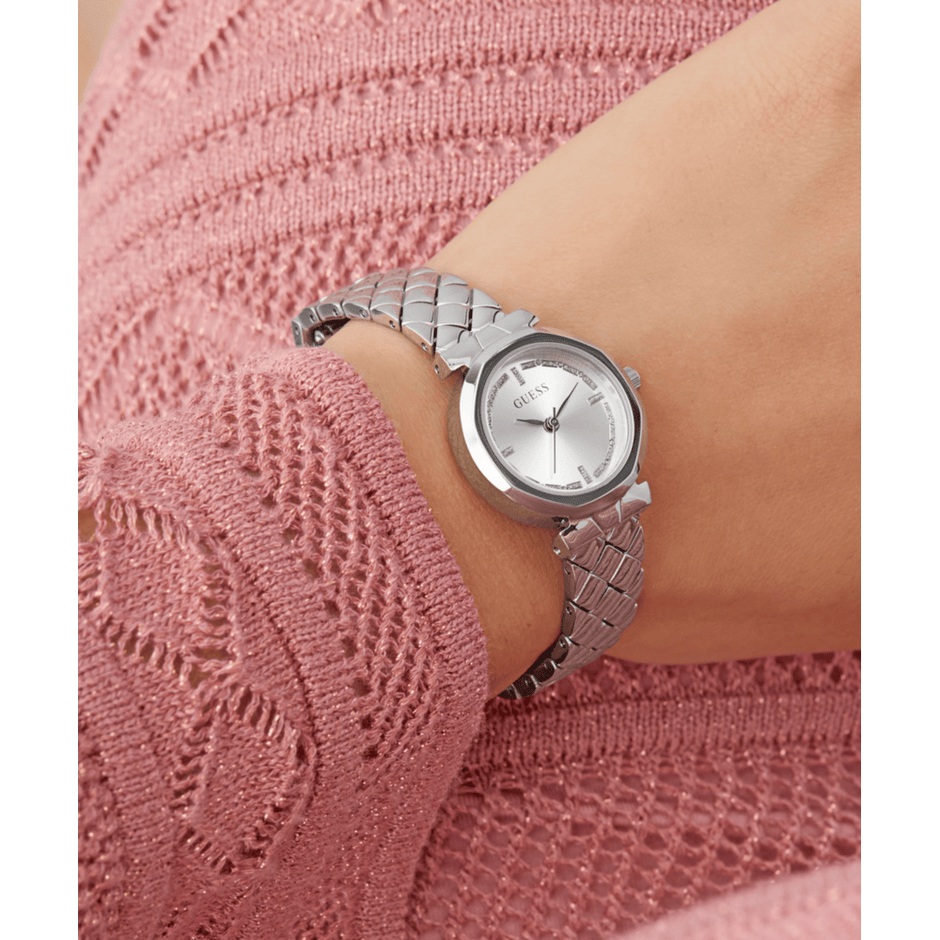 Women Guess Bejeweled Silver Watch