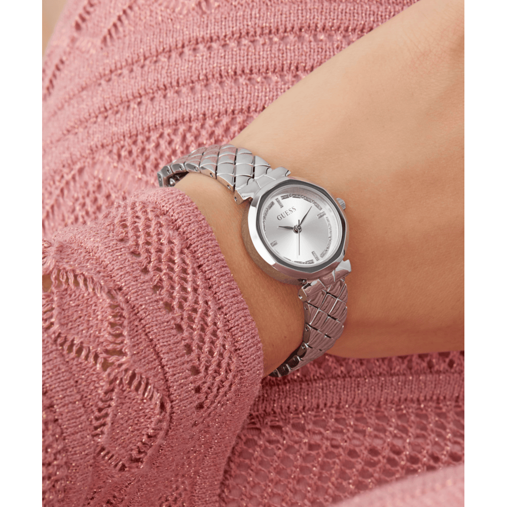 Women Guess Bejeweled Silver Watch