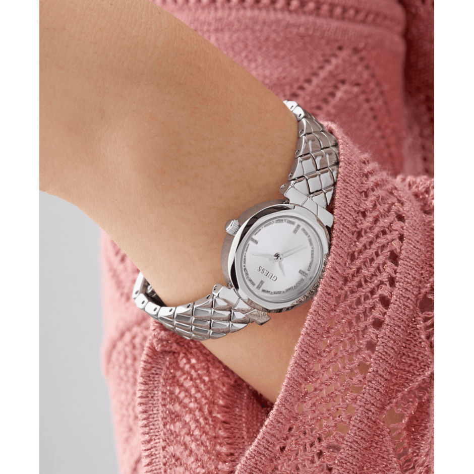 Women Guess Bejeweled Silver Watch