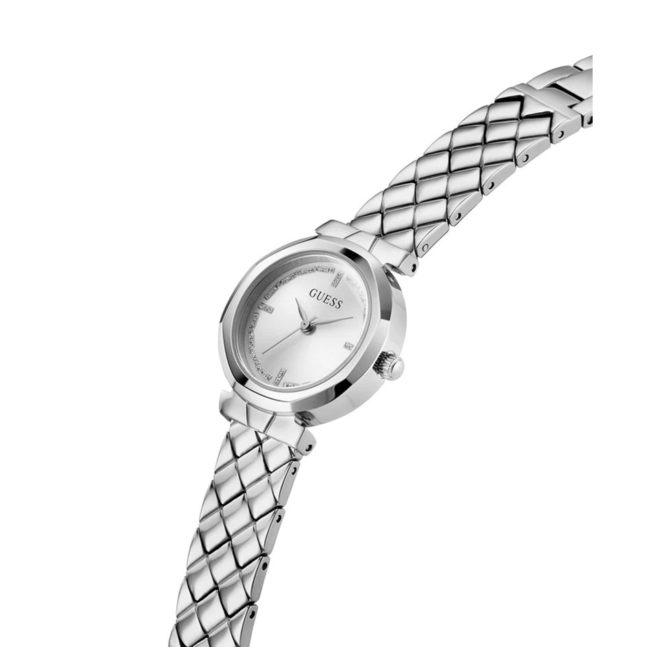 Women Guess Bejeweled Silver Watch