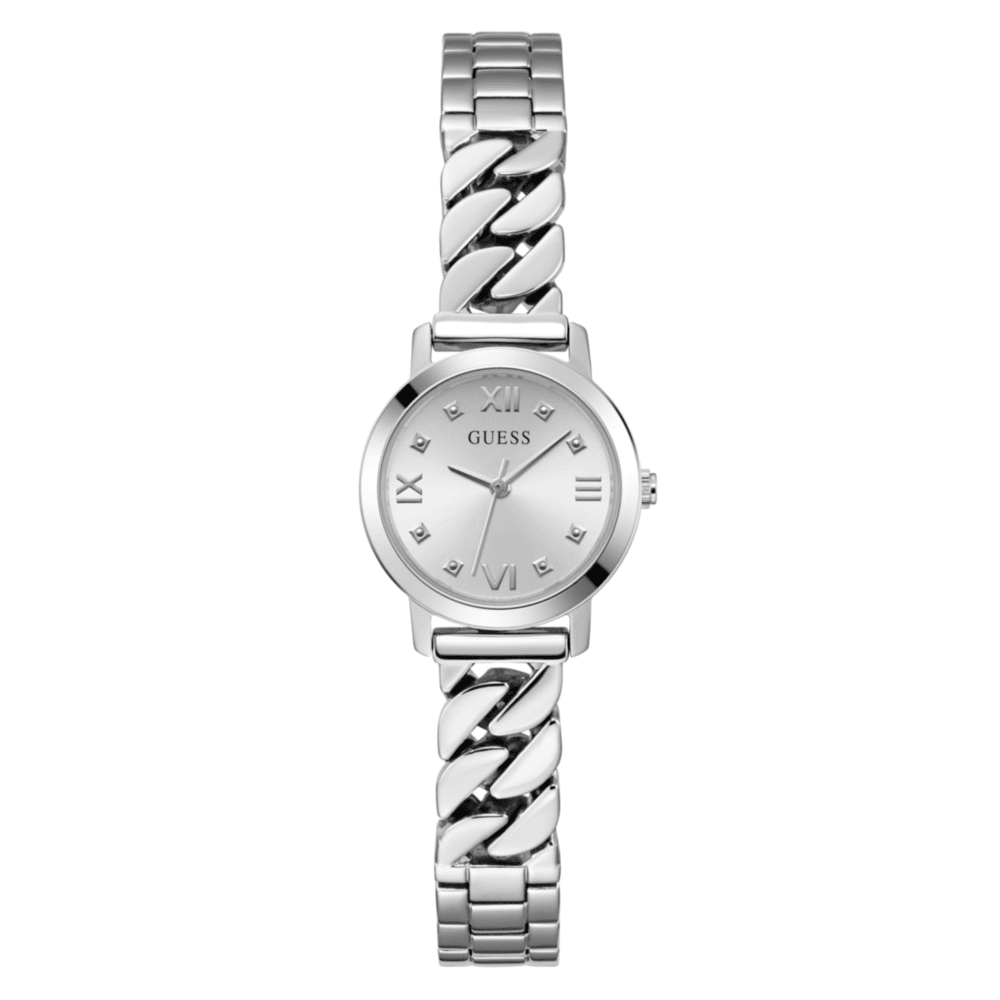 Women Guess Bejeweled Silver Watch