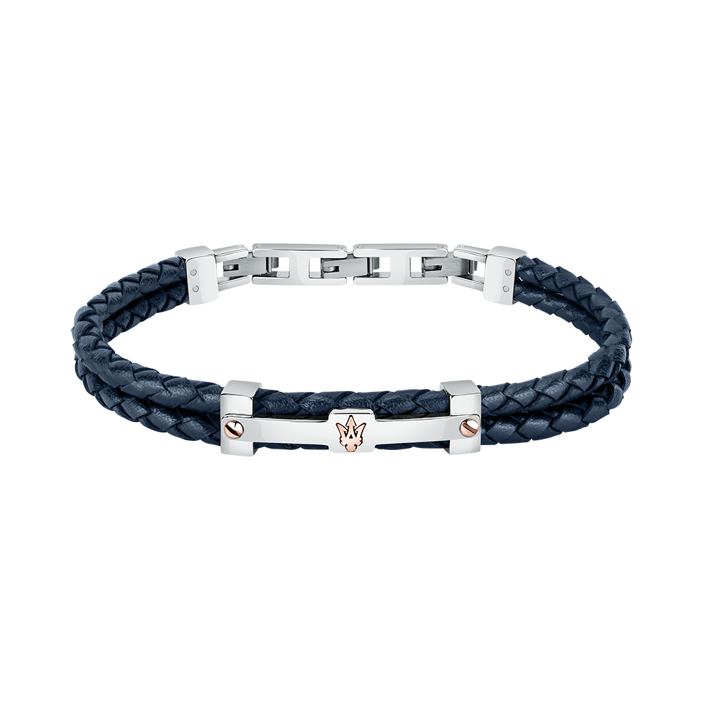 Men Recycled Leather Blue Bracelet