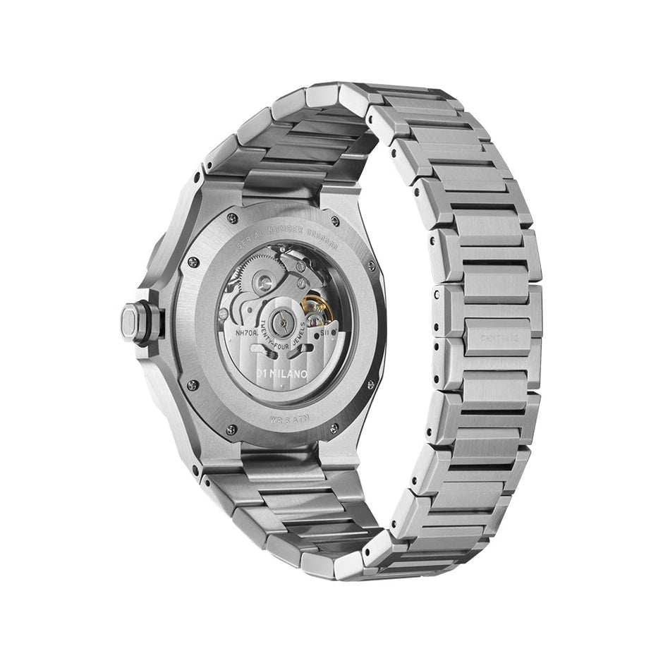 Men Skeleton Silver Watch