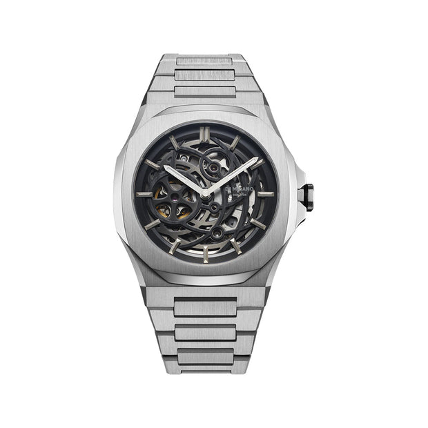 Men Skeleton Silver Watch