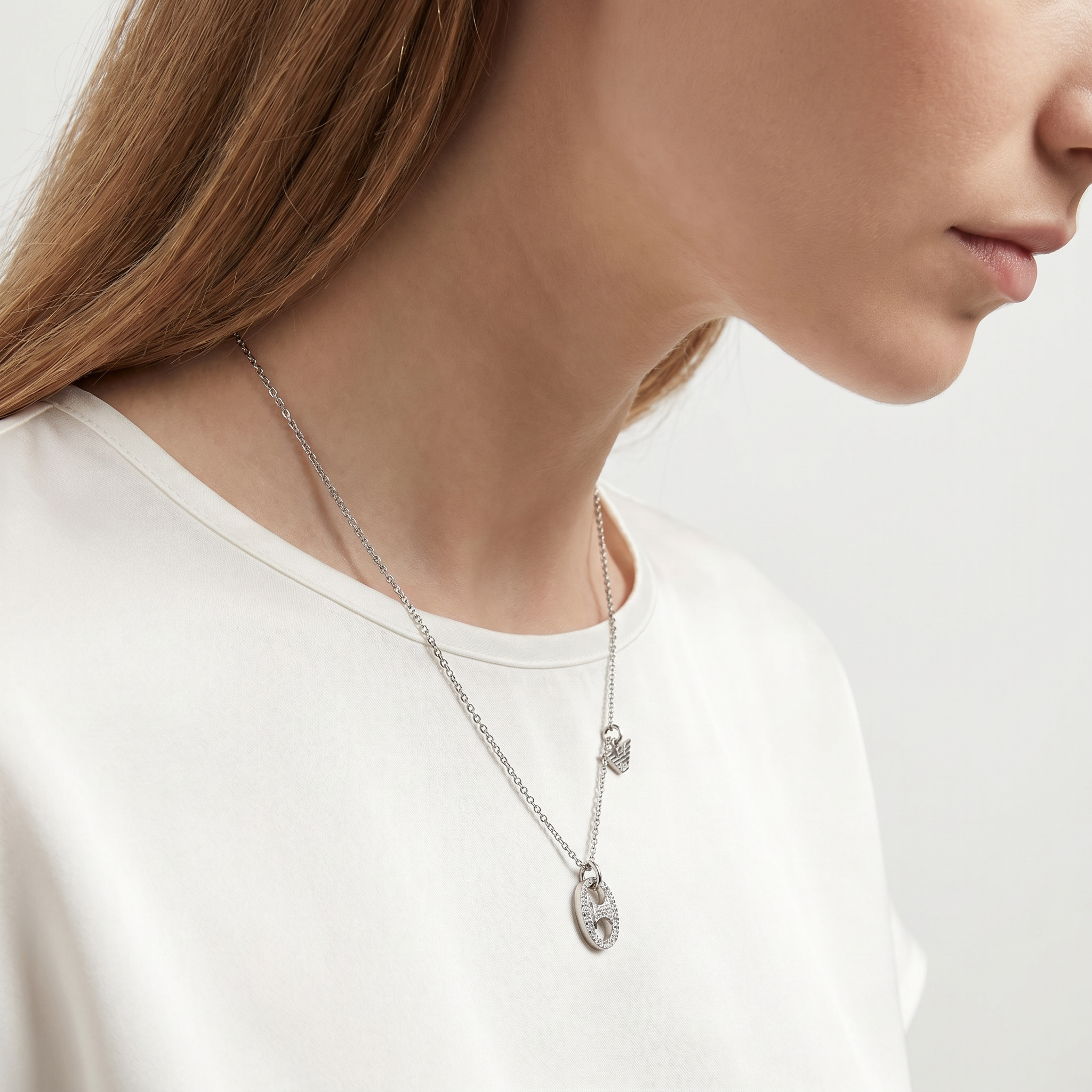 Women Eagle Logo Silver Necklace