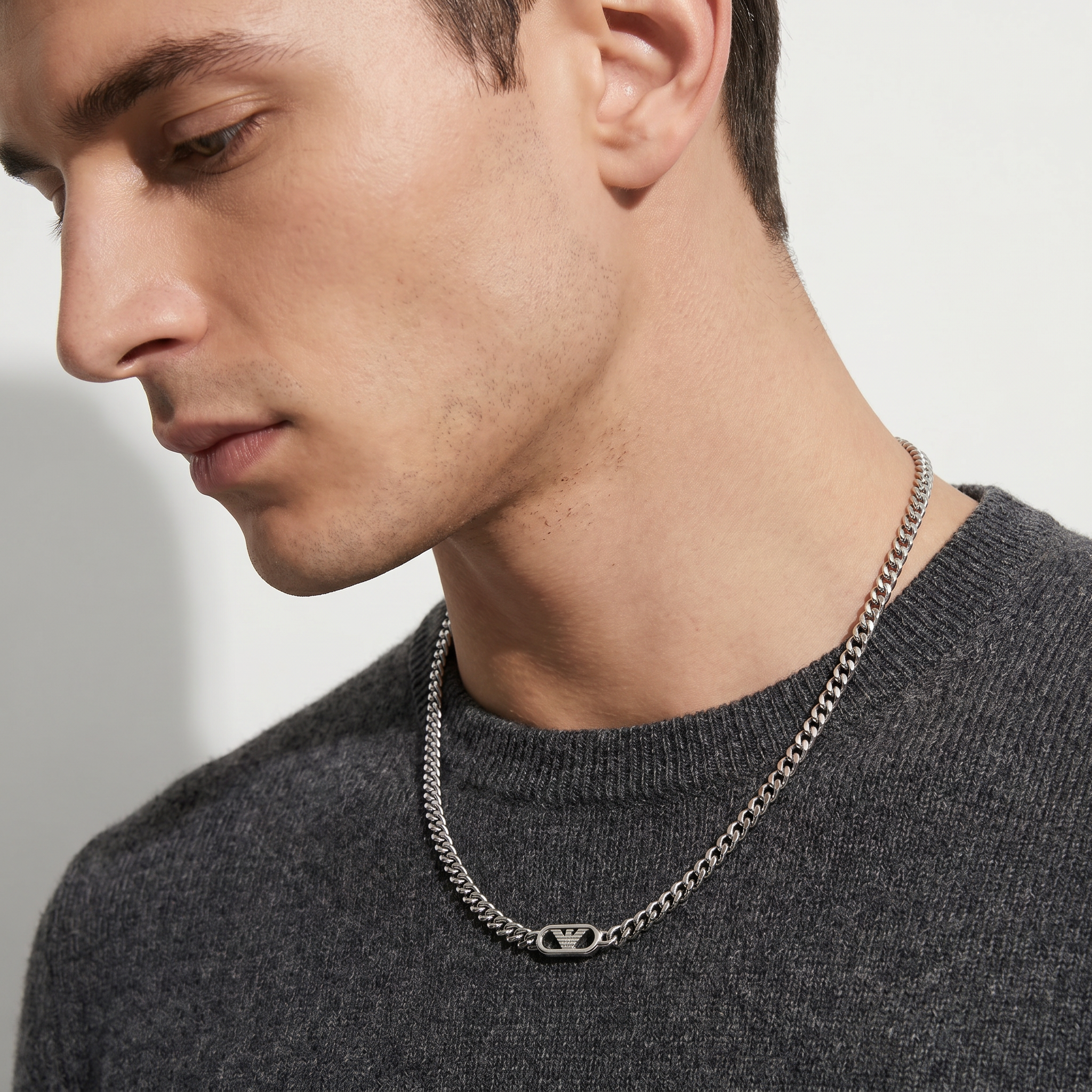 Men Eagle Logo Silver Necklace