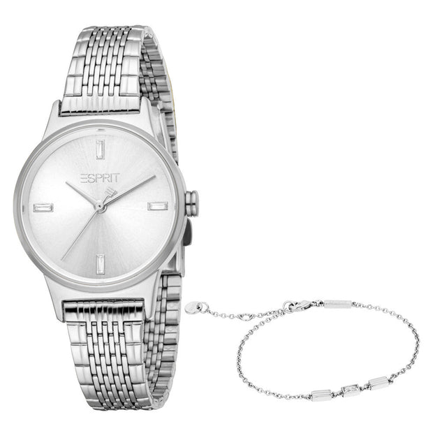 Women Violet Silver Watch Set