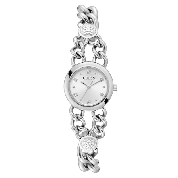 Women Guess Bejeweled Silver Watch