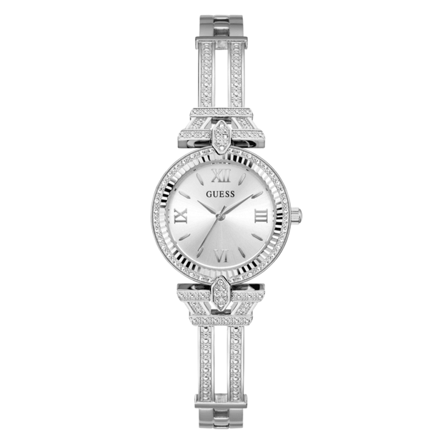 Women Guess Bejeweled Silver Watch
