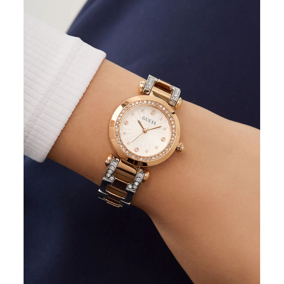 Women Guess Bejeweled Two Tone Watch