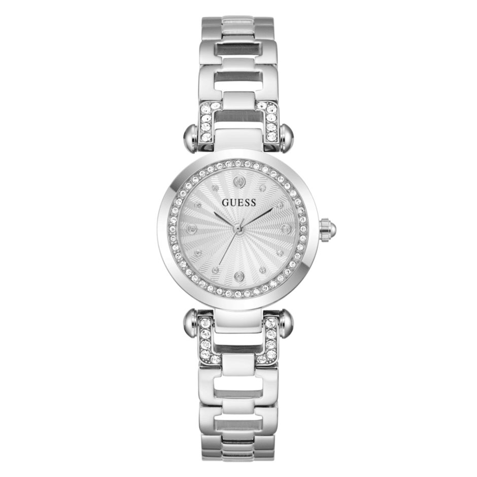 Women Guess Bejeweled Silver Watch
