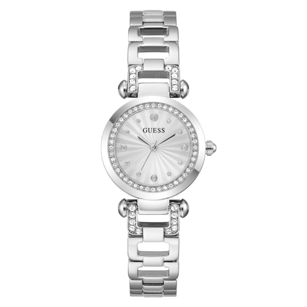 Women Guess Bejeweled Silver Watch