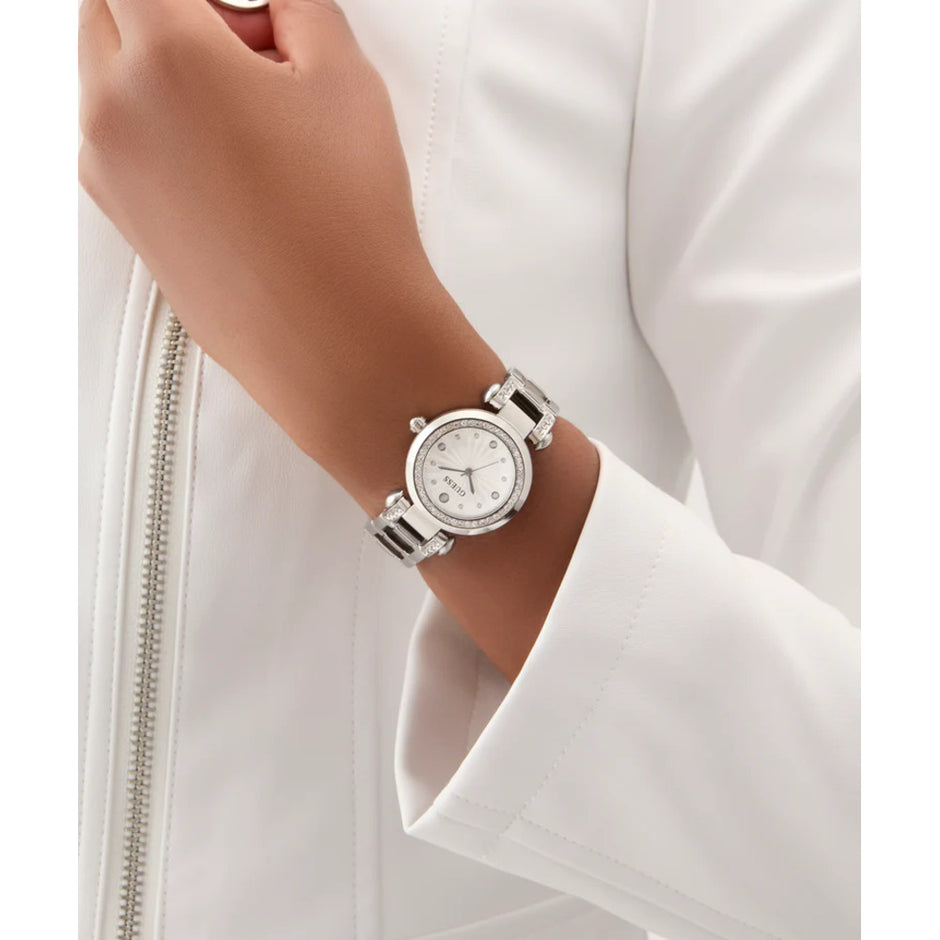 Women Guess Bejeweled Silver Watch