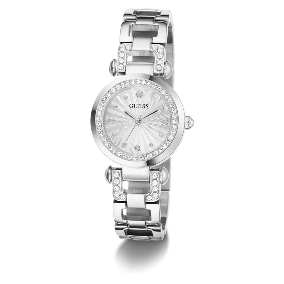 Women Guess Bejeweled Silver Watch