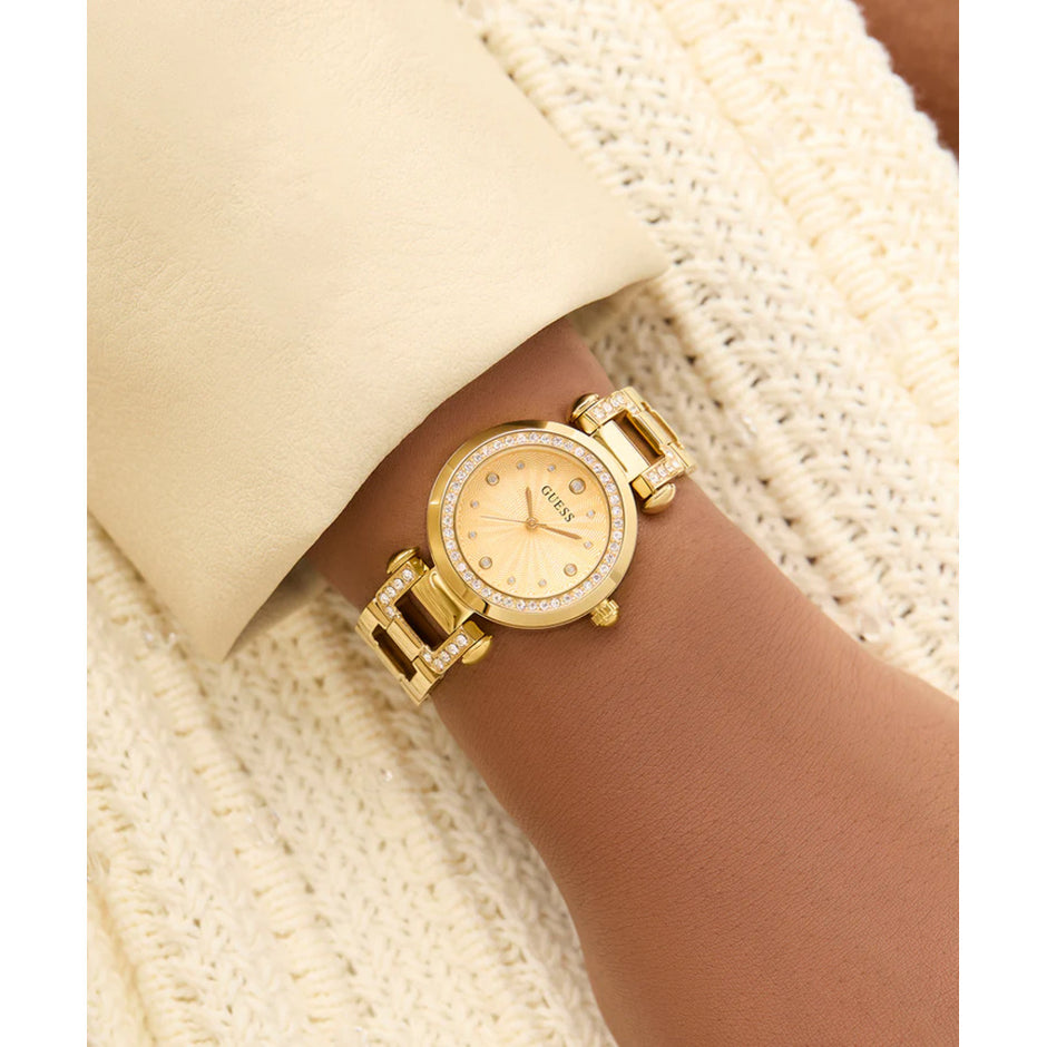 Women Guess Bejeweled Gold Watch
