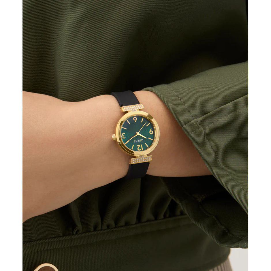 Women Guess Bejeweled Black Watch