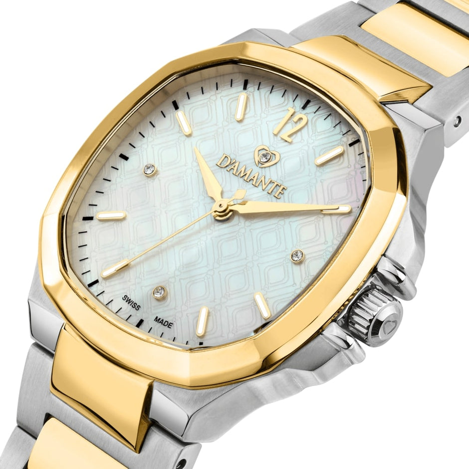 Women Faceted Two Tone Watch