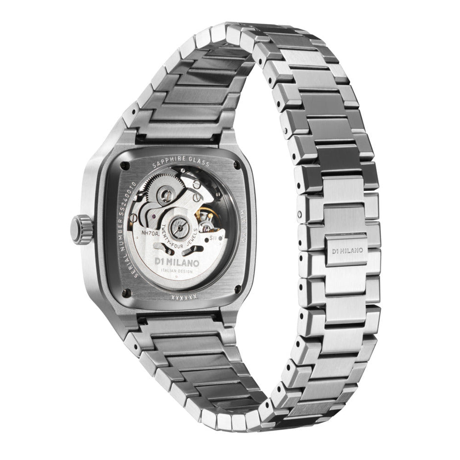 Men Square Skeleton Silver Watch