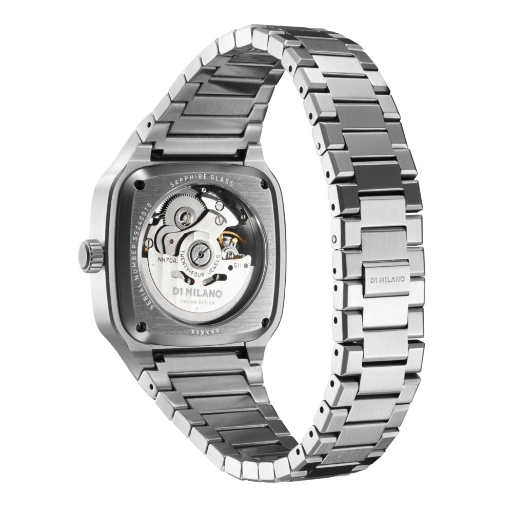 Men Square Skeleton Silver Watch