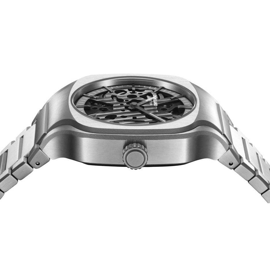 Men Square Skeleton Silver Watch