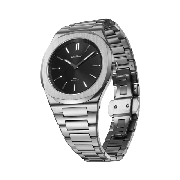 Unisex Groovy Black Silver Watch
