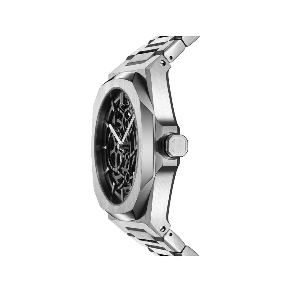 Men Skeleton Silver Watch