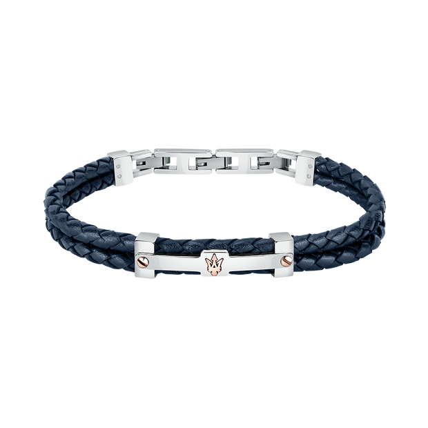 Men Recycled Leather Blue Bracelet