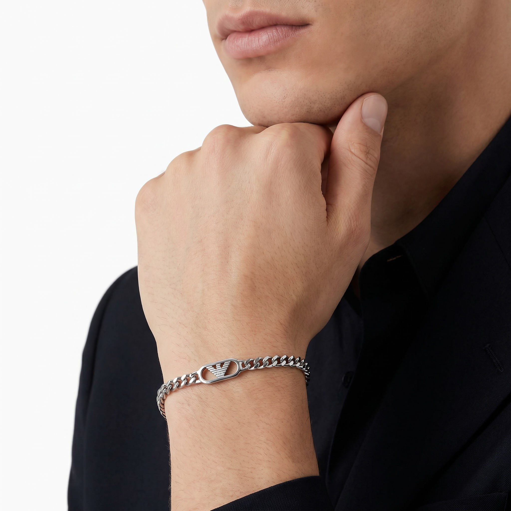 Men Eagle Logo Silver Bracelet