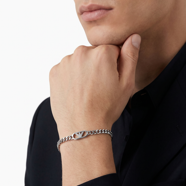 Men Eagle Logo Silver Bracelet