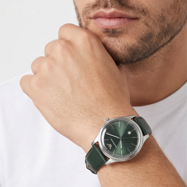 Men Green Leather Watch