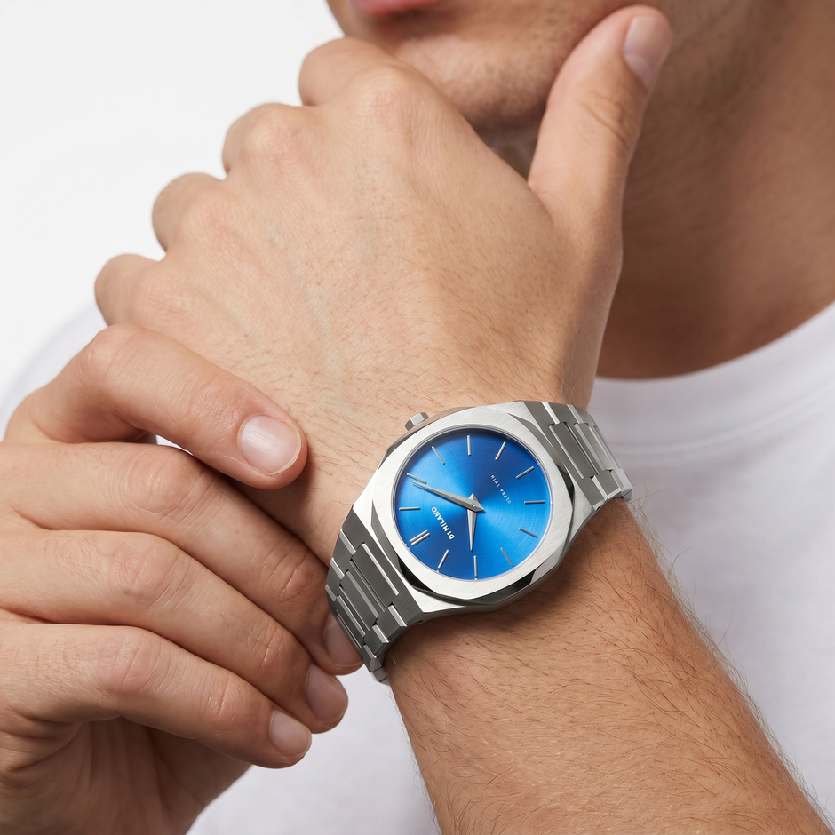 Men Ultra Thin Blue Watch