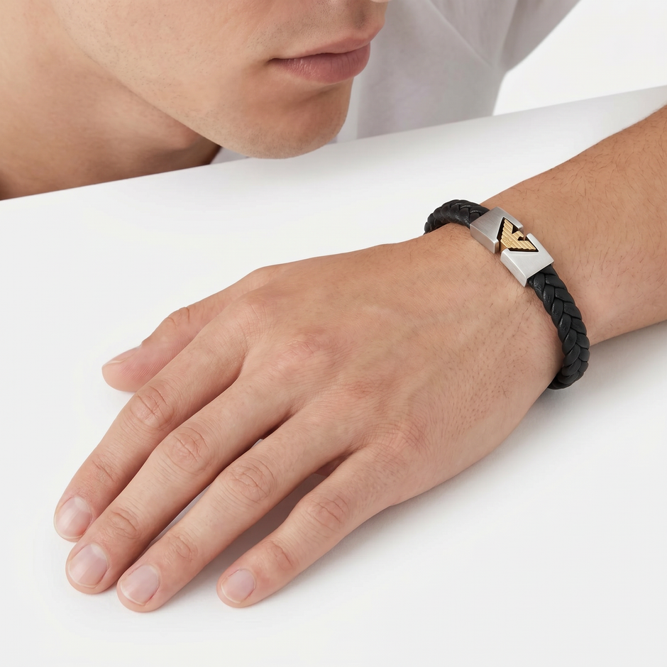 Men Eagle Logo Black Bracelet