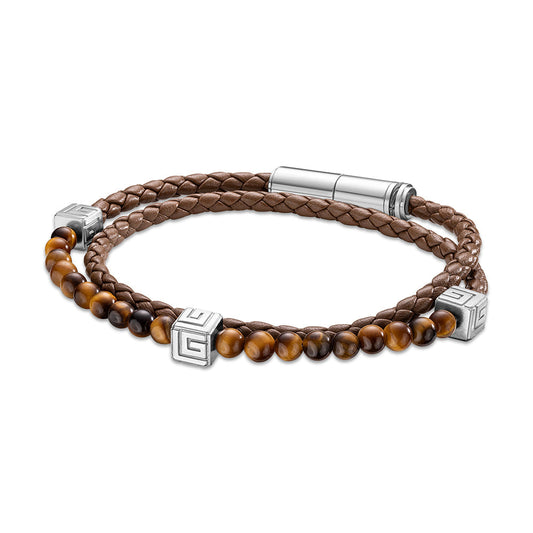 Victor Stainless Steel And Brown Bracelet