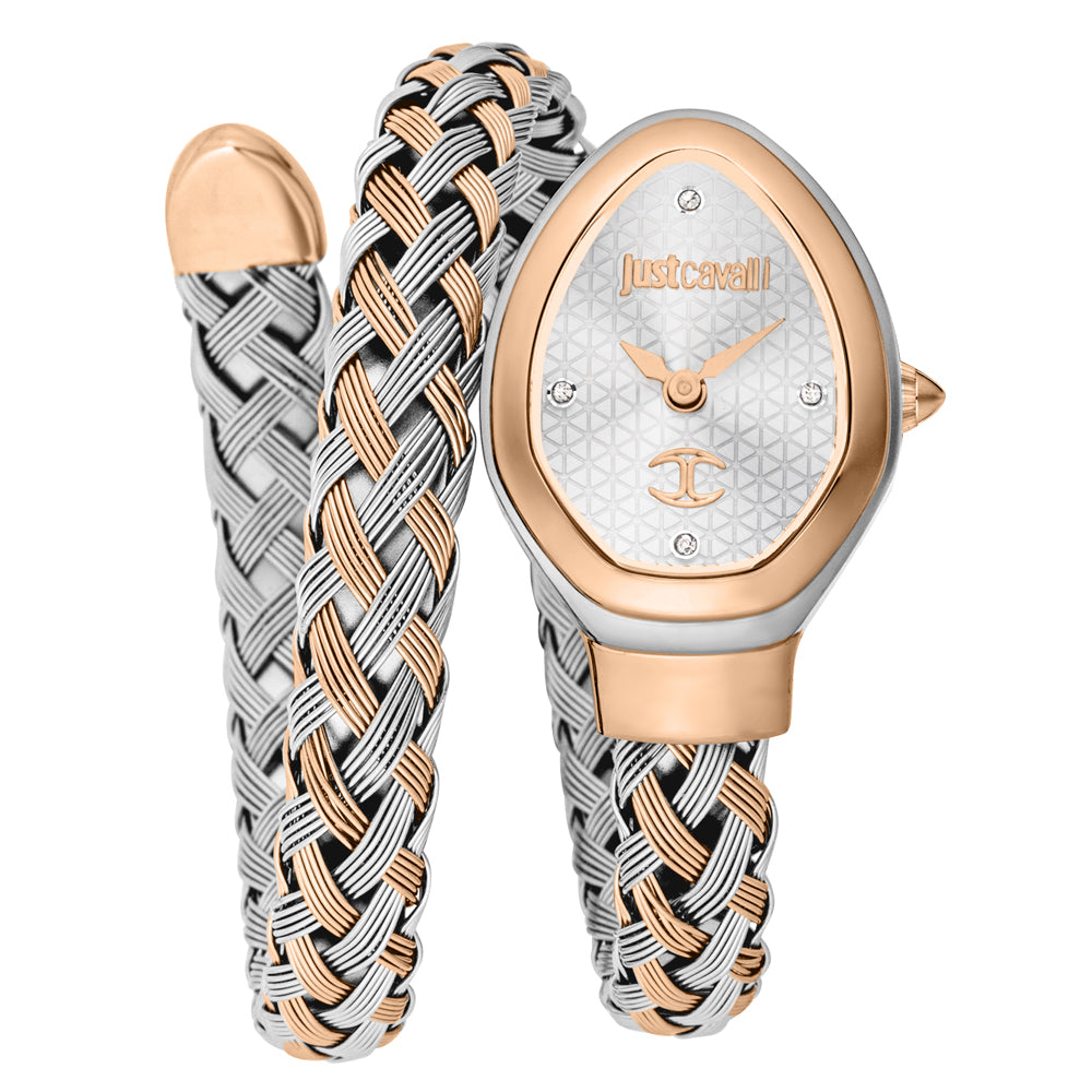 Just Cavalli Novara Red Dial Gold Steel Strap Watch for Women - JC1L264M0035